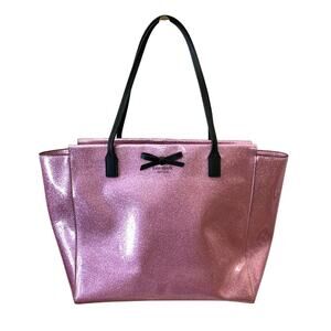 Kate Spade Mavis Street Taden Large Tote Bag Pink Glitter Finish Zip Closure